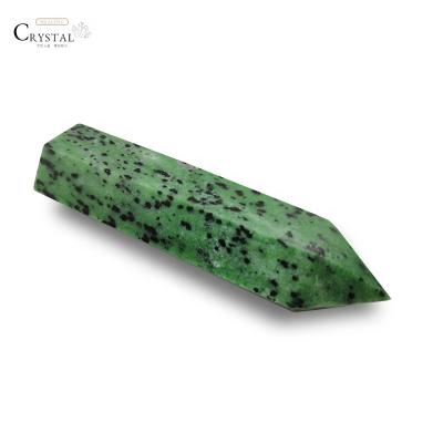 China Wholesale 100% Natural Healing Natural Green Epidote Dots Red Quartz Crystal Obelisk Wand for sale