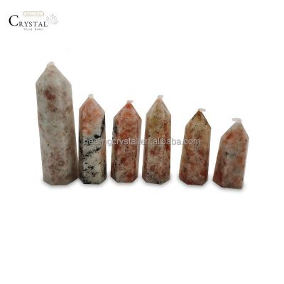 China Europe Home Decor Obelisk Energy Natural Polished Crystal Quartz Wand Orange Sunstone Healing Point for sale