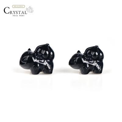 China China Wholesale Natural Hand Carved Crystal Carving Obsidian Bulbasaur Craft Healing Gifts Decoration for sale