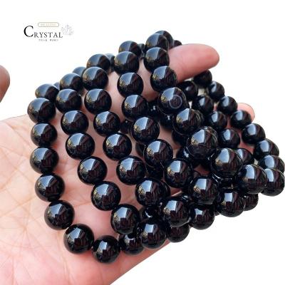 China CLASSIC Factory Natural Black Agate Bracelet 6mm 8mm 10mm 12mm Bracelets Bangles Black Onyx Bead Bracelet for sale