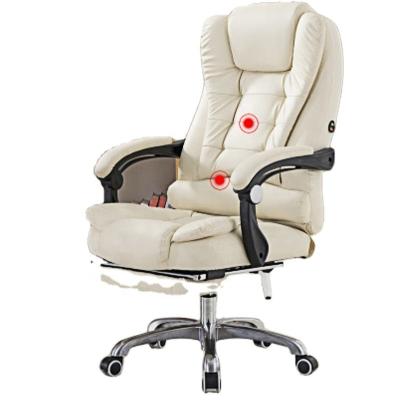 China (Size)Cheap High Back White PU Leather Office Adjustable Chair With Massage Function Boss Computer Swivel Reclining Home Executive Chair For Work for sale