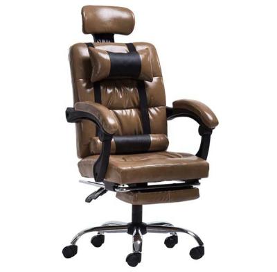 China (Size) Swivel Adjustable Executive Office Chair For Break Time Khaki Leather Luxury Boss Chair With Pillow Headrest Computer Chair With Wheel for sale