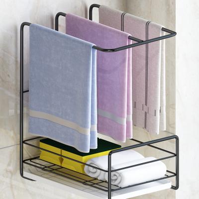 China Minimalist Kitchen Cookware Carbon Steel Shelves Wipe Hook Shelf Bathroom Organizer Towel Rack Wall Storage for sale