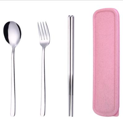 China Sustainable Food Grade 3PCS Fork Spoon And Chopsticks Cutlery Stainless Flat Dinnerware Set With Folding Box for sale