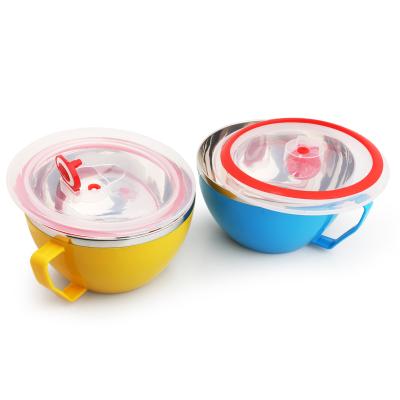 China Air Proof Multicolor Wide Mouth Steel Take Away Deeper Plastic Noodle Bowl Fast Food To Prepare for sale