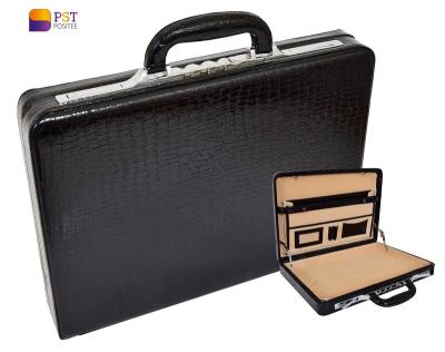 China Slim Black Leather PU Briefcase Case Croc Print Men Leather Briefcase Double Lock for sale