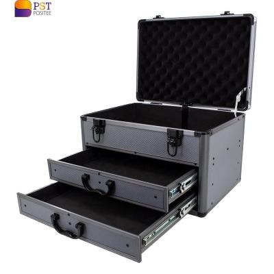 China ABS+Aluminum frame+MDF Heavy Duty Aluminum Storage Tool Box Carry Case With Sliding Drawers for sale