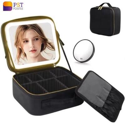 China Fashion Travel Makeup Bag with LED Mirror Lighted Makeup Train Case with Adjustable Dividers Makeup Case for sale