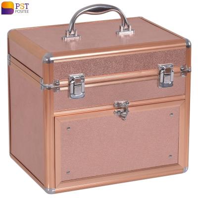 China Fashion Rose Gold Nail Polish Storage Box Aluminum Beauty Makeup Case Cosmetic Organizer Makeup Travel Case for sale