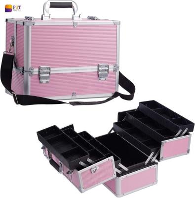 China Fashion Extra Large Professional Makeup Case with 6 Trays Make Up Organizer Storage Case Makeup Box Beauty Box Nail Cosmetic for sale