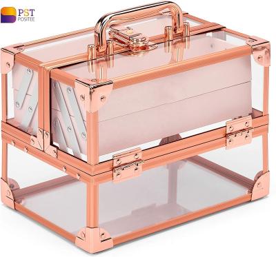 China Fashion Clear Locking Aluminum Vanity Case Makeup Jewelry Storage Acrylic Clear for sale