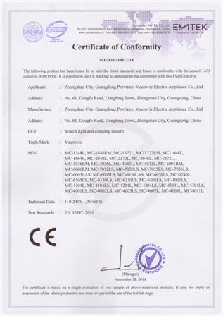 CE - Zhongshan Macrovic Eletric Appliance Co., Ltd.