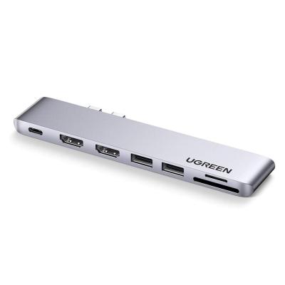 China Adaptador USB C para Dual-HDMI 7 em 1 USB C Thunderbolt 3 Adaptador para Dual HDMI 2 USB3.0 100W PD Port USB C para SD TF Card à venda