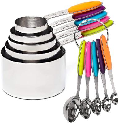 China Stocked 10 Pcs 18/8 Stainless Steel Measuring Cup And Spoon Set With Soft Silicone Handles - Cooking Tool Kit Accessories For Barking for sale