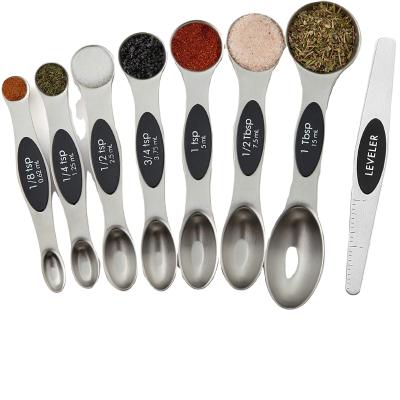 China Amazon Hot Sale Magnetic Set Of 8 Stainless Steel Measuring Cups Home Kitchen Set, Fits In Spice Jars With Leveler for sale