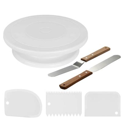 China Kitchen Accessories Stainless Steel Spatula Wooden Stocked Set Handle Scrape Off PP Cake Turntable for sale