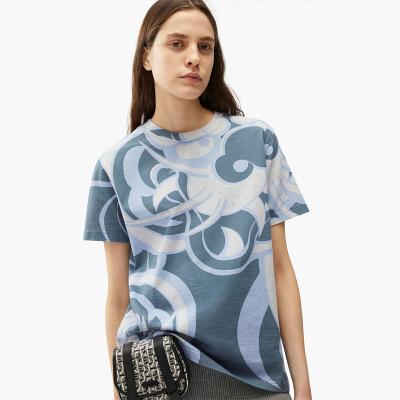 China High End Anti-Wrinkle Printing Apparel Women's T-shirt Round Neck Loose Fit Custom T-shirt OEM Full Floral Graphic Print Tees for sale