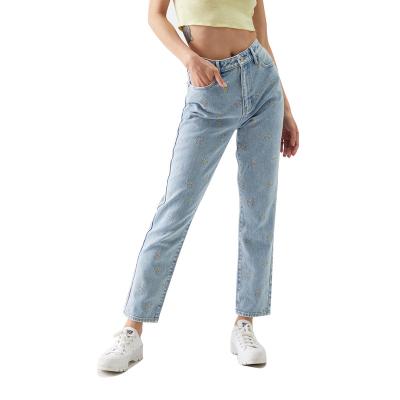 China OEM Design Breathable Ladies Pants Loose Casual Jeans Washed Women Straight Jeans for sale