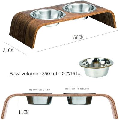 China Bamboo Elevated Double Bowl Raised Dog Bowl Wooden Pet Feeder Rack for sale