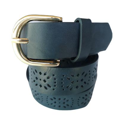 China High quality luxury customize unisex casual belts in perforated flower holes with gold metal for sale