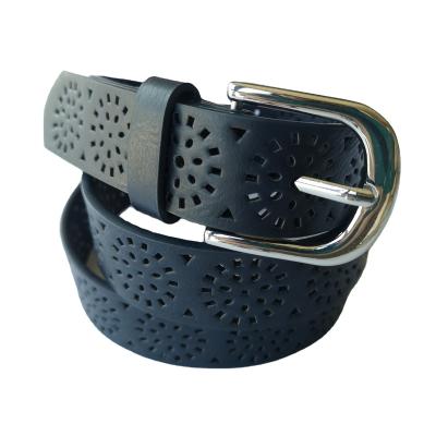 China High quality luxury customize unisex casual belts in punched holes with nickel color buckle for sale