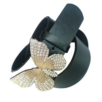 China High Quality Ladies PU Fashion Belts In Butterfly Shape Design Luxury Buckle With Inlayed Rhinestones for sale