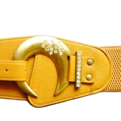 China Cheap Hot Sale Metal Decoration Buckle Half Moon Women's High Quality Wide Elastic Belt for sale