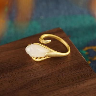 China CLASSIC ladies fashion ring natural hetian jade magnolia 925 sterling silver ring opening paragraph is pure and fresh and elegant woman for sale