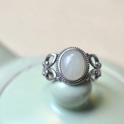 China CLASSIC silver plated hetian jade egg noodle ring wind restoring ancient ways is fine antique hand contracted adjust yard rin for sale