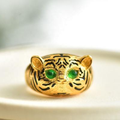 China CLASSIC 925 tiger cubs exquisite jade ring wine joker ring retro silver antique generous fashion jewelry for sale