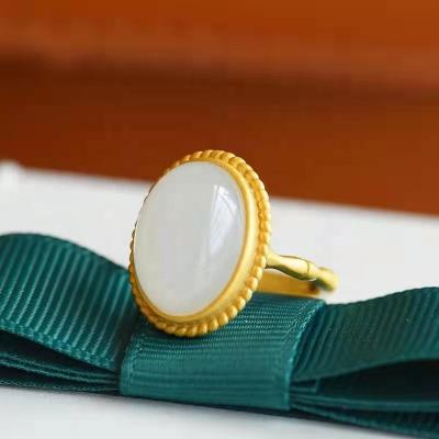 China CLASSIC white jade jade with gold plated gold ring can be adjustable opening oval egg noodle contracted relates quit for sale