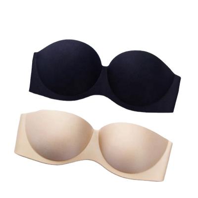 China Antibacterial Hot Sales Strapless Backless Bras Push Up Seamless Padded Bra Half Cup Bra for sale