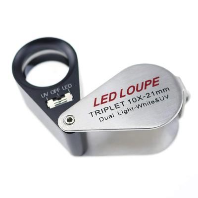 China Aluminum+Copper+Glass Lens 10X Magnification  Loupe Jeweler Loupe  With 6 LED  Light 21mm For Gems Jewelry Coins Stamps Et for sale