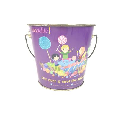 China Sustainable Personalized Cartoon Tin Candy Bucket For Kids Metal Bucket For Kids In Garden Customized Logo Galvanized Bucket for sale