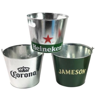 China Sustainable Food Grade Galvanized Tin Round Ice Bucket Beverage Tubs 6 Bottles Beer With OEM ODM Logo Brand for sale