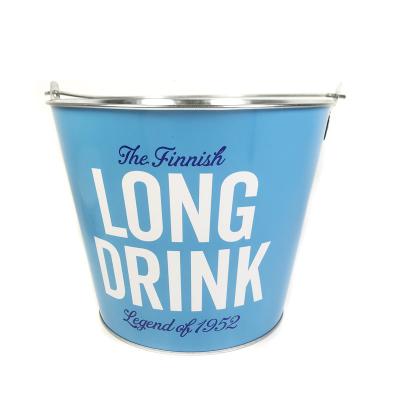 China Custom Logo Ice Bucket Printed Galvanized Beer Buckets Viable Blue Ice Cooler Barrel Ice Bucket With Promotion for sale