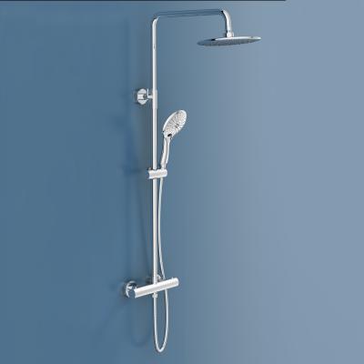 China SB1550 Adjustable Direction Chrome Shower Column Rainfall Bathroom Wall Mounted Shower Sliding Bar Set With Multi Function Hand Shower for sale