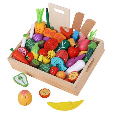 China Kitchen Toy Set Pretend Play Cooking Kitchen Kit Toy Gift Kitchen Fruits and Vegetables Wooden Magnetic Cutting Toys for sale