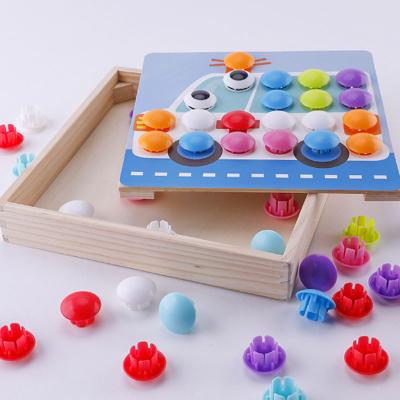 China DIY TOYS Factory Funny Color Cognitive Toy, Creative Wooden Mushrooms Buttons Bead DIY Puzzle Toy for sale