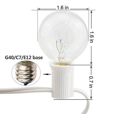 China G40 25FT G40 E12 Outdoor and Indoor Multicolor Light Christmas Holiday Christmas White Wire for sale