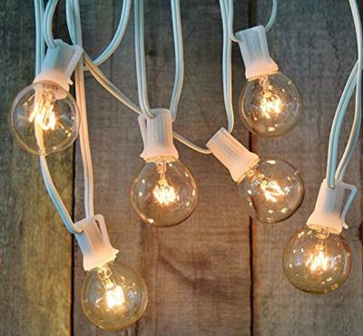 China 25Ft Outdoor G40 String Lights G40 Natural Warm Lights For Indoor Outdoor White Wire Incandescent Bulb for sale