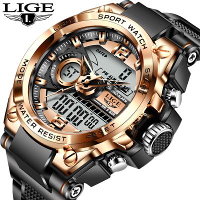 China LIGE Dual Alarm Men Silicon Strap Display Chronograph 50m Sport LED Digital Wrist Watch Relogio Masculino for sale