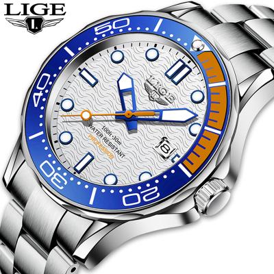 China 2021 LIGE automatic date watches steel strap waterproof watch sports quartz wristwatch for men for sale