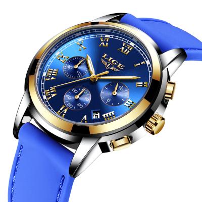 China 2020 LIGE automatic date watch for men fashion sport watches silicone waterproof strap business quartz male clock for sale