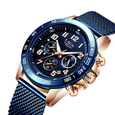 China Luxury Male Date 2021 New Arrival LIGE Date Mesh Belt Quartz Wrist Watch Men Sports Chronograph Mens Automatic Watches for sale