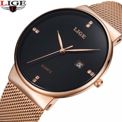 China Auto Date LIGE 9801S - Gold&Black Stainless Steel Mens Watches Luxury Brand Watch Men Fashion Sports Quartz Watch New for sale