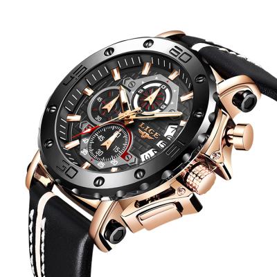 China New Date 2021 LIGE Automatic Men Watches Big Dial Quartz Luxury Military Watch Waterproof Sport Leather Wristwatch for sale