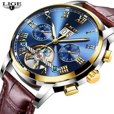 China LIGE Auto Date Watches Clock Genuine Leather Waterproof Men's Sports Watches Men's Fashion Business Automatic Mechanical Watch Man for sale