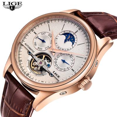 China Tourbillon Automatic Mechanical Clock Date LIGE Men's Watch Business Leather Casual Watches for sale