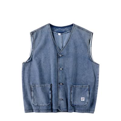 China Anti-wrinkle factory wholesale korean style patch pocket denim casual loose sleeveless vest for sale